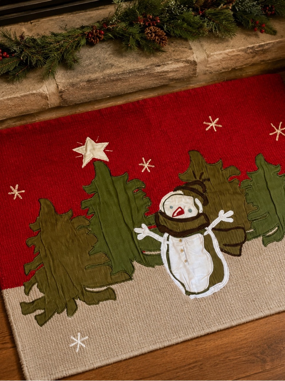 Vintage Red and Green Snowman Holiday Rug